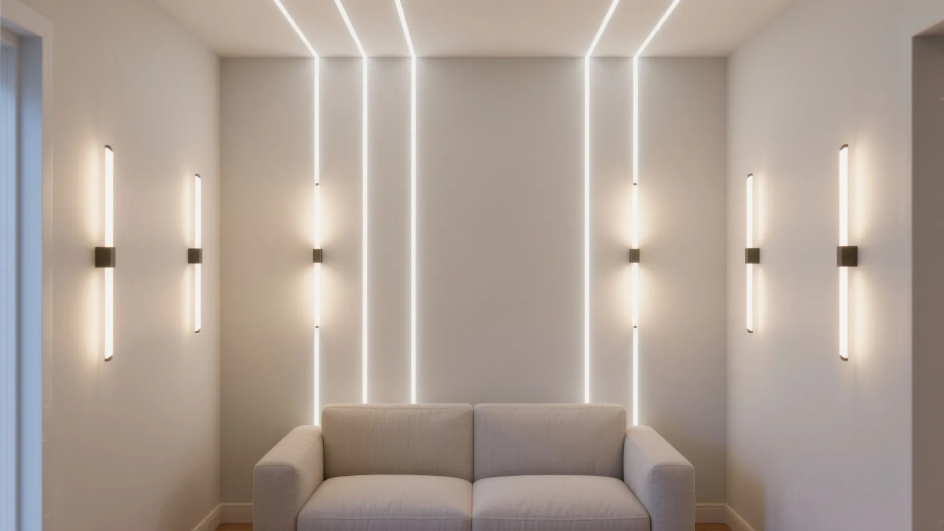 Slim up/down LED blades that elongate small rooms