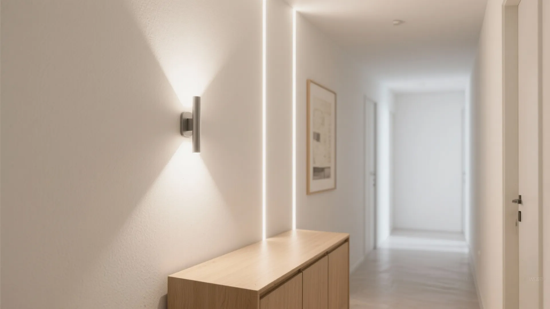 1) Slim sconces with up/down beams for vertical lift