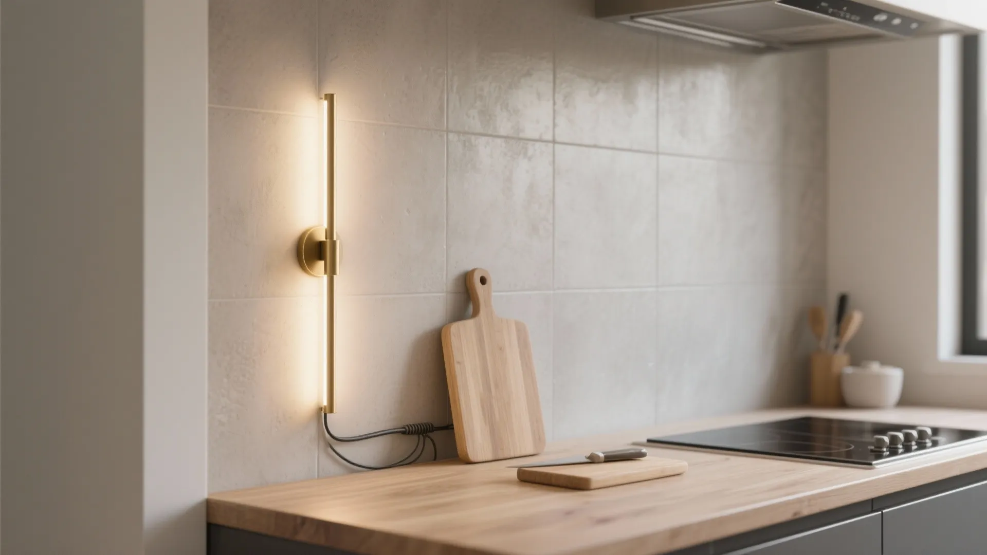 1) Slim sconce uplighting along the backsplash