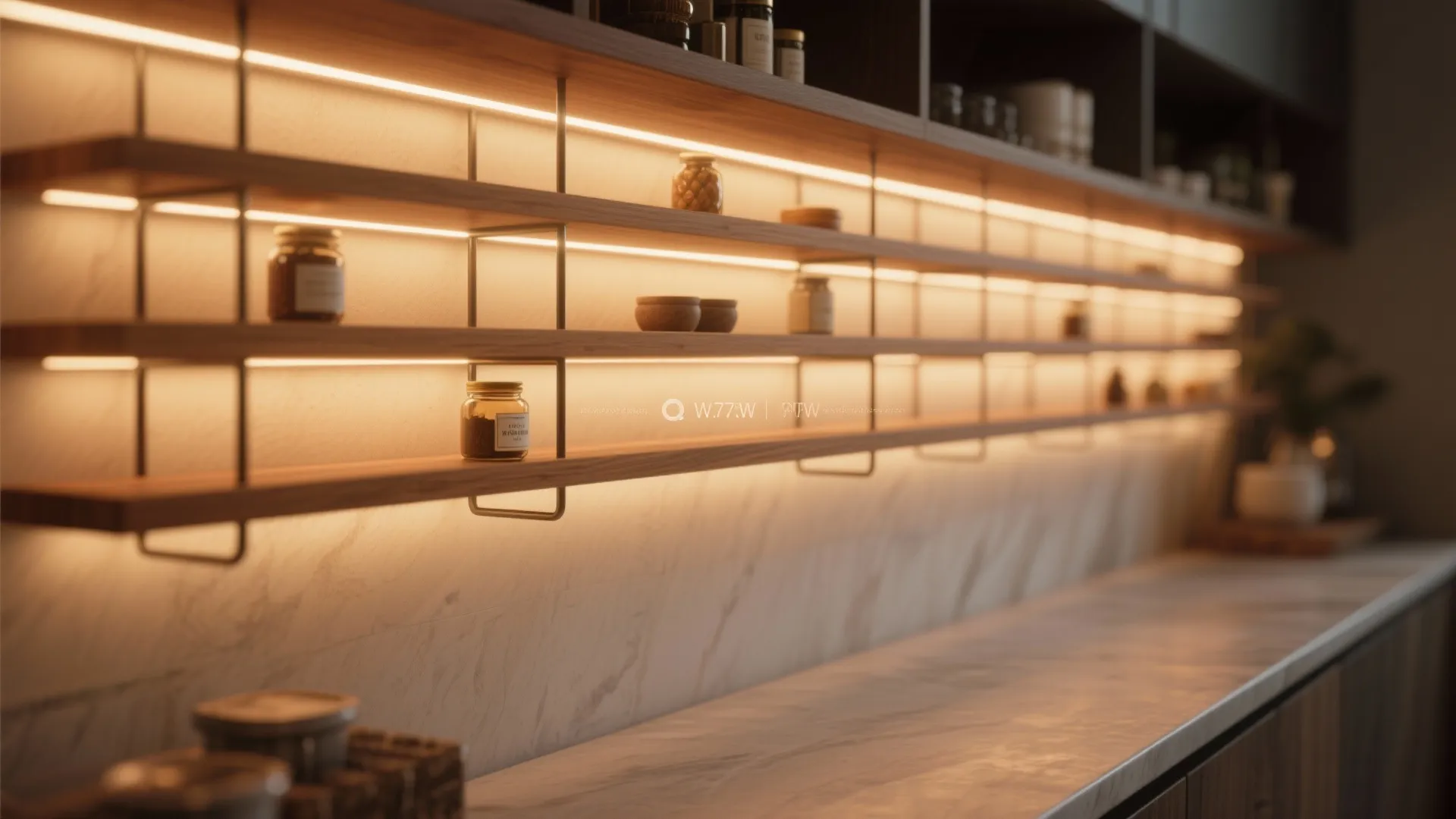 5. Slim Upper Shelving with Integrated Lighting
