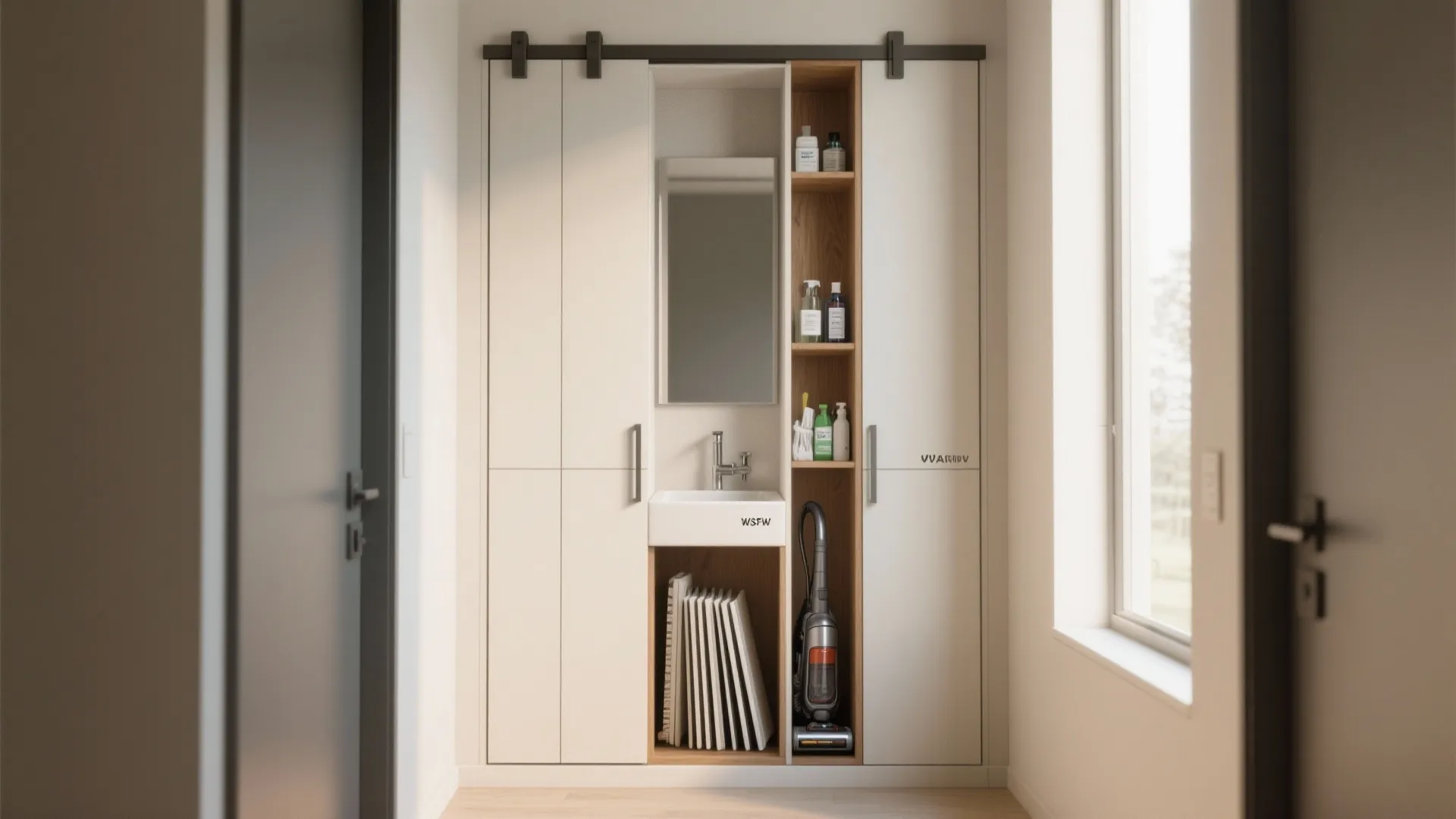 3. Slim utility wall with sliding doors