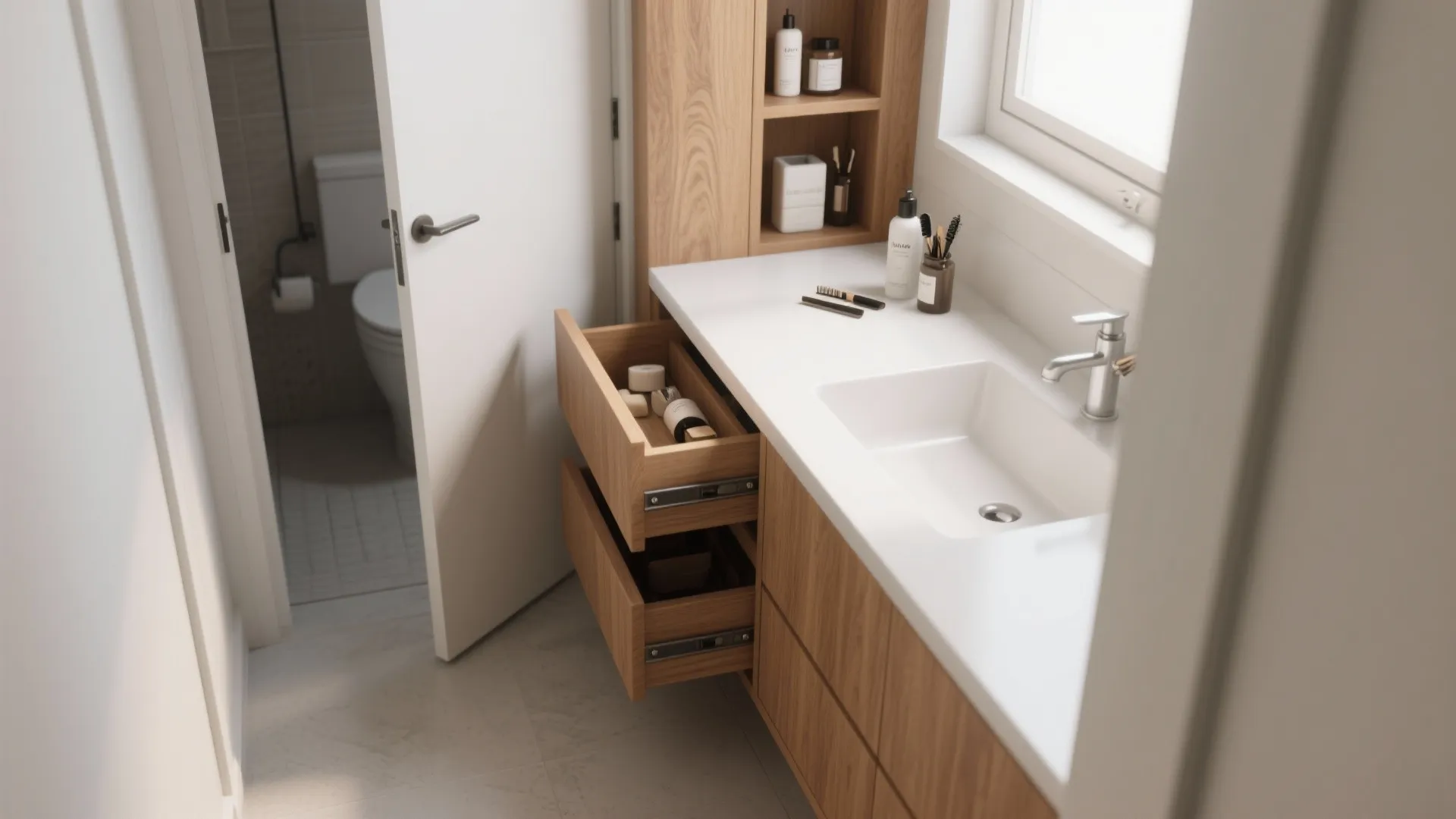 1. Slim vanities with hidden storage