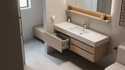 Modern Bathroom Vanity with Wood Accent and Smart Storage