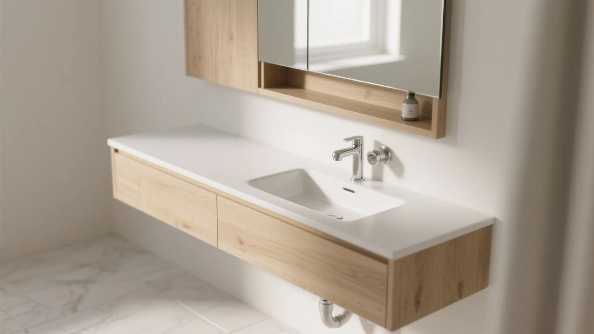 Slim, Wall-Hung Vanity with Mirrored Storage