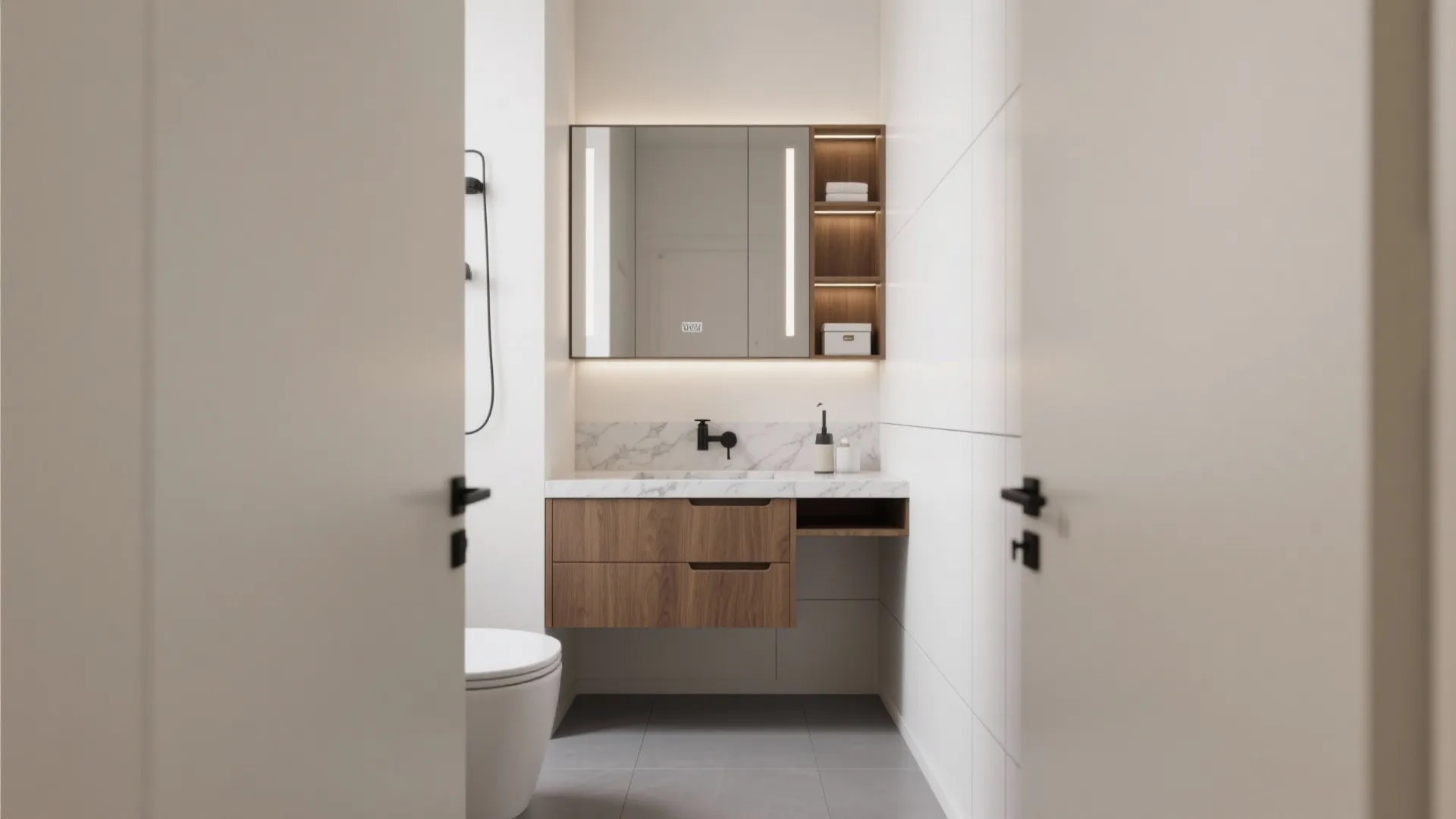 Floating Storage Boxes and a Slim Vanity
