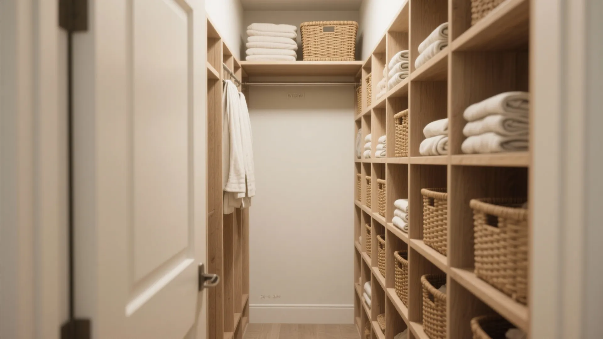 Slim vertical shelving for narrow laundry closets