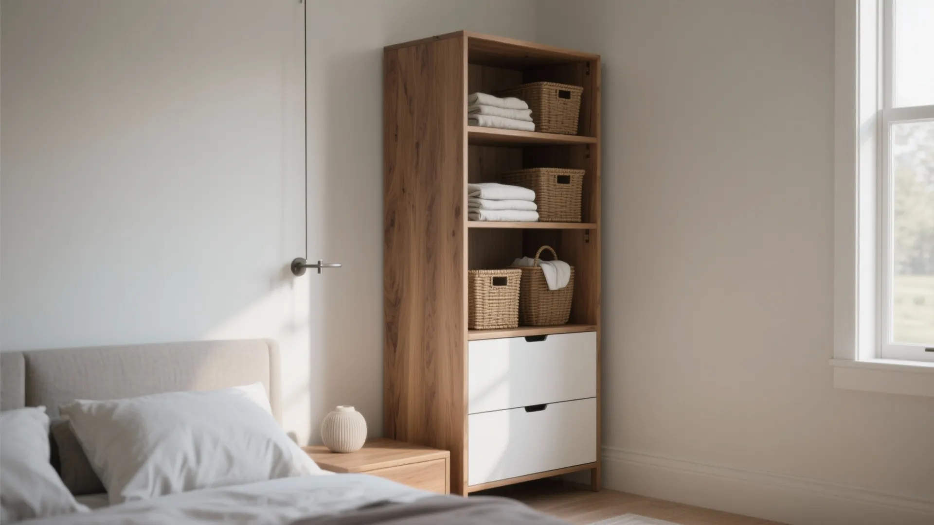 Slim Vertical Dresser with Integrated Shelving