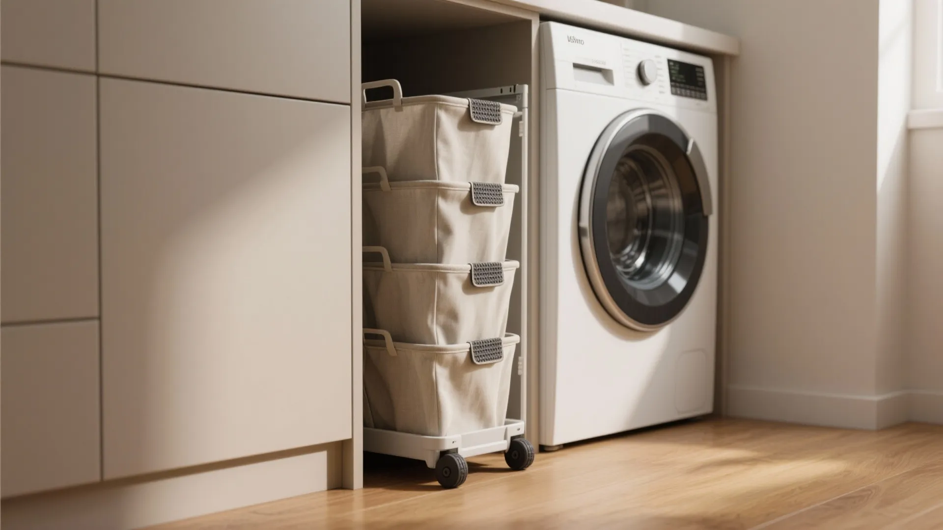 1. Slim, vertical baskets that slide in