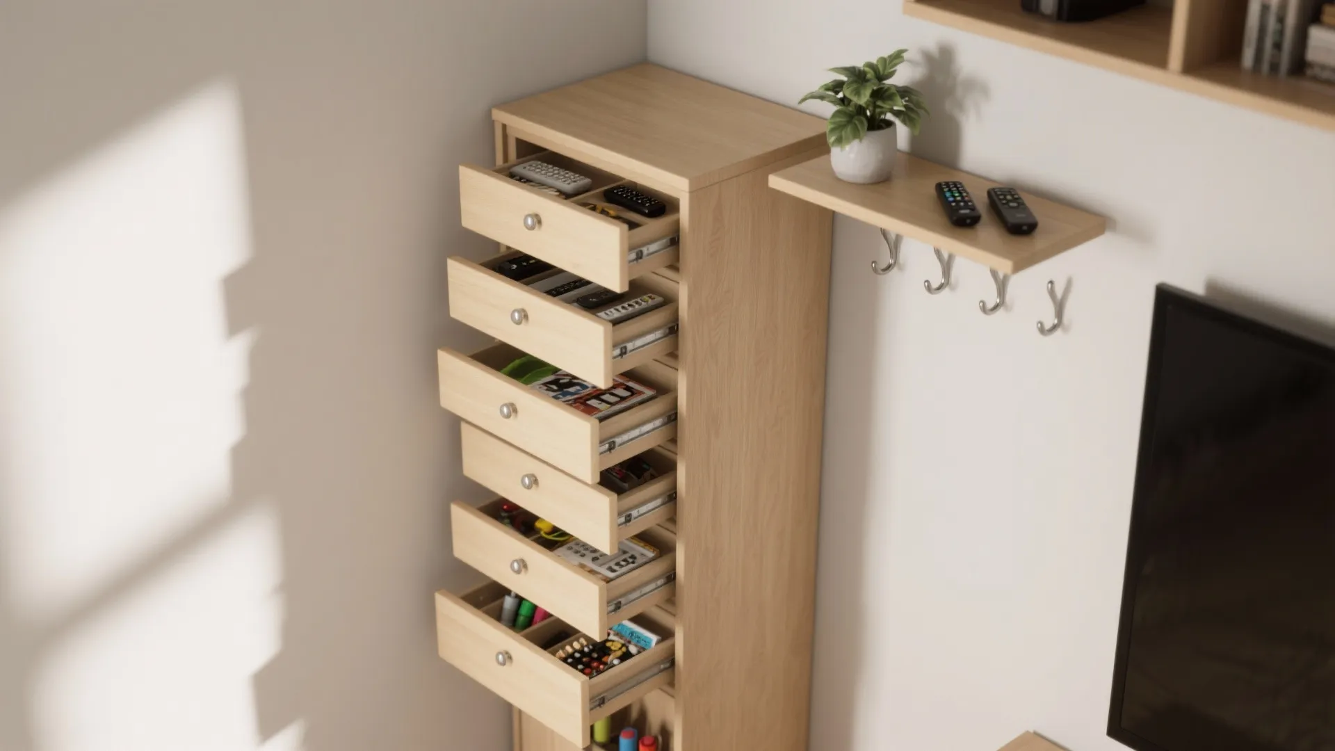 3. Slim vertical cabinet with pull-out drawers