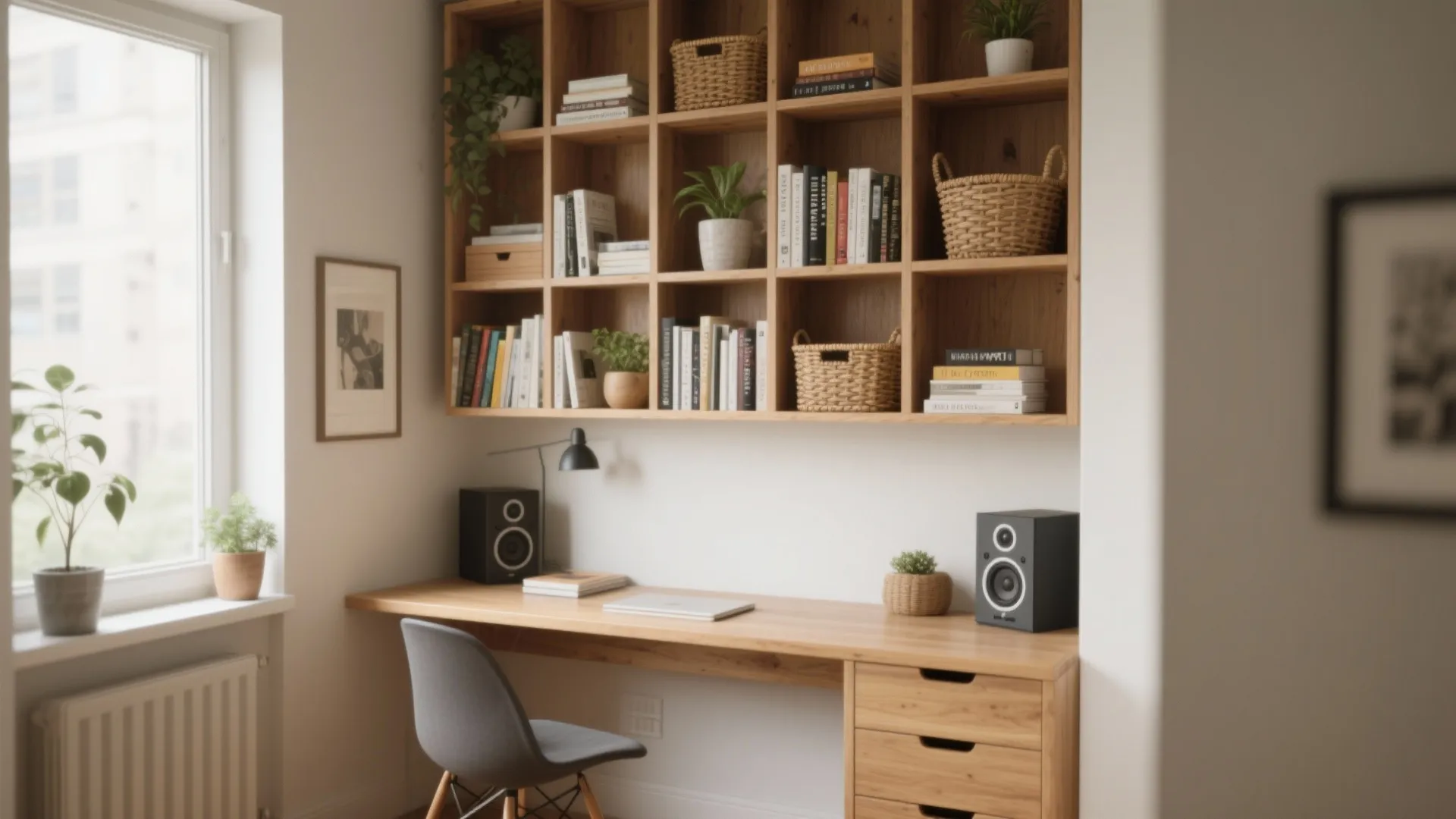 3. Slim desk with vertical storage