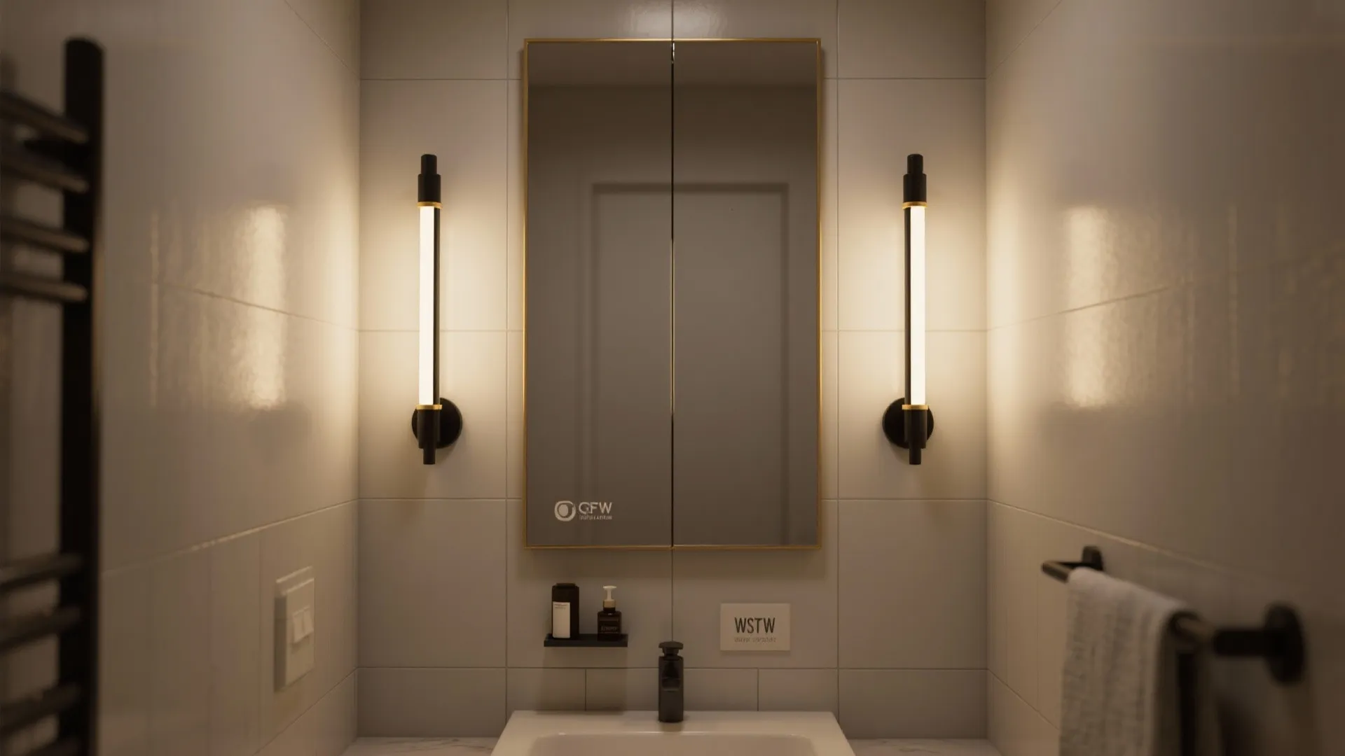 2. Slim vertical sconce with gold accent