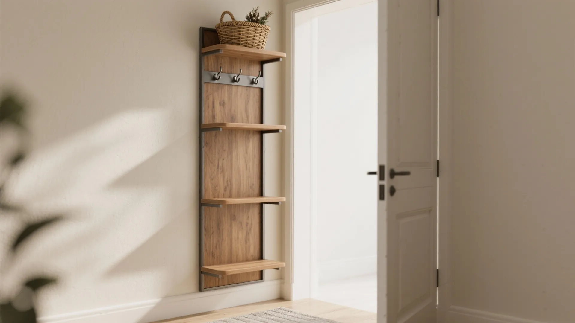 Slim vertical hall tree