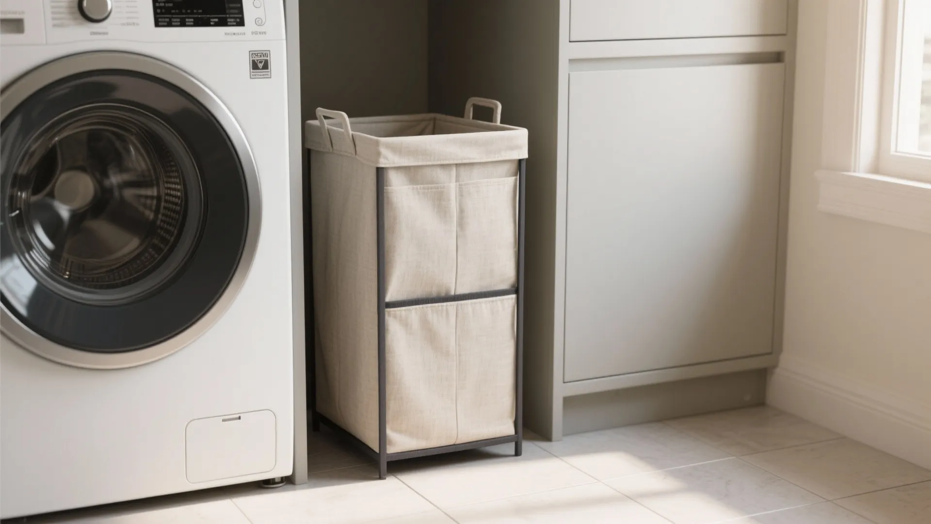 1. Slim vertical hamper that tucks beside appliances