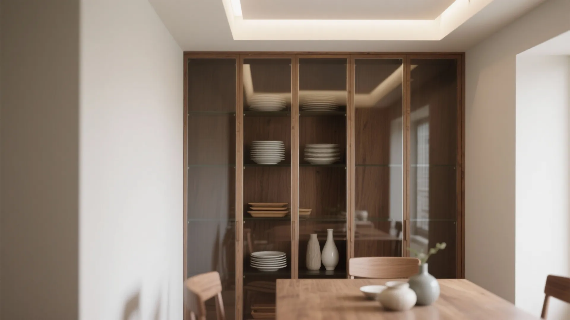 1. Slim Vertical Hutch with Tall Glass Panels