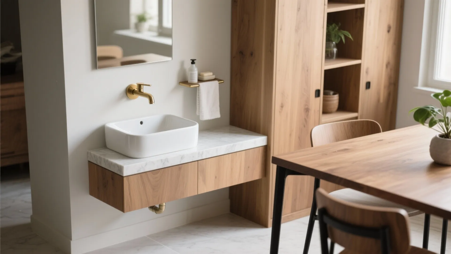 1) Slim Wall-Mounted Basin Beside the Dining
