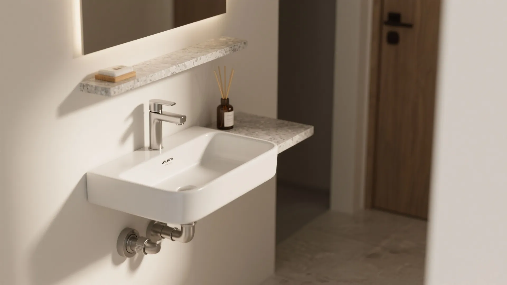 Wall-mounted basin with slim profile