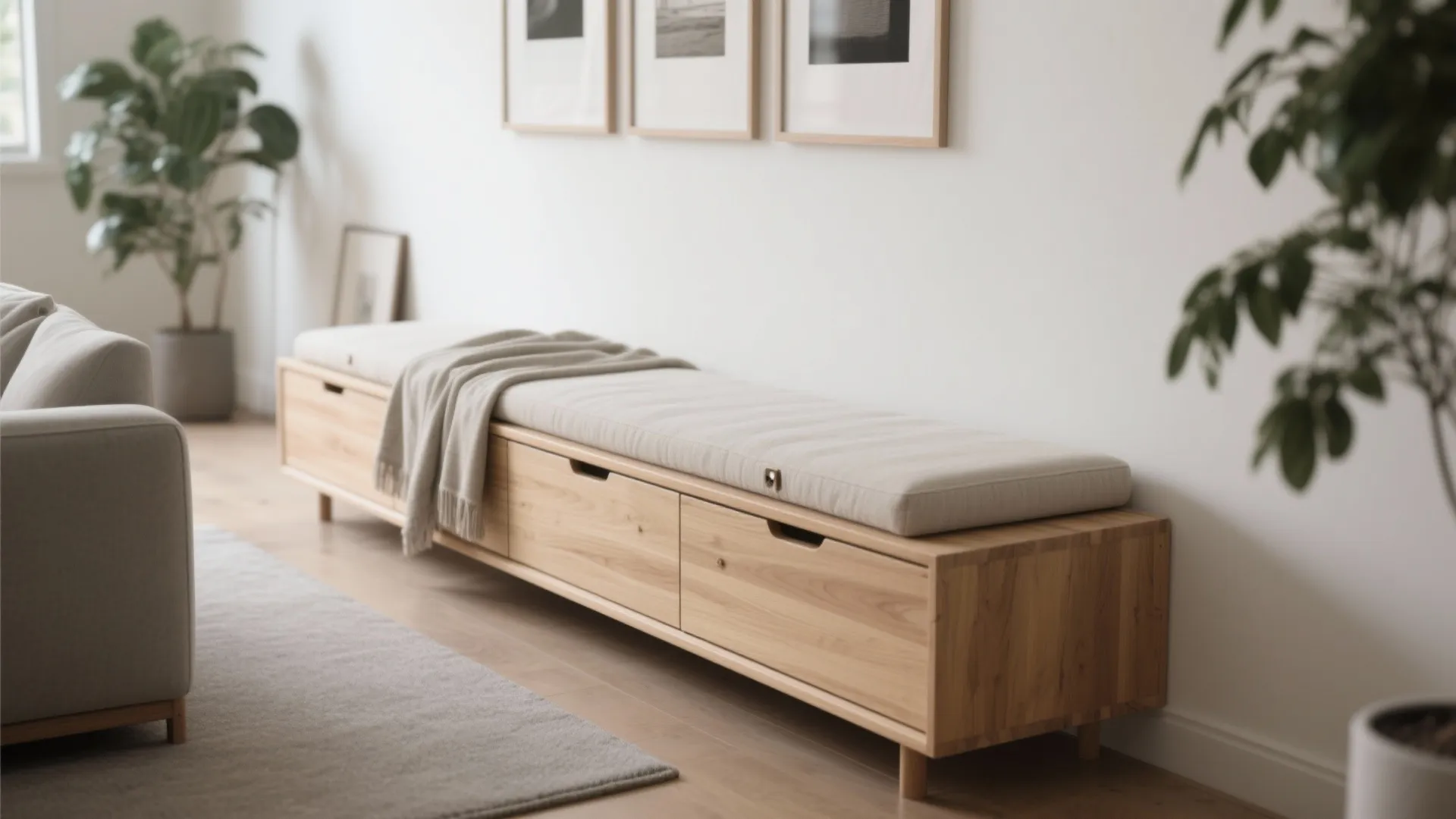 Slim Storage Bench Along The Wall