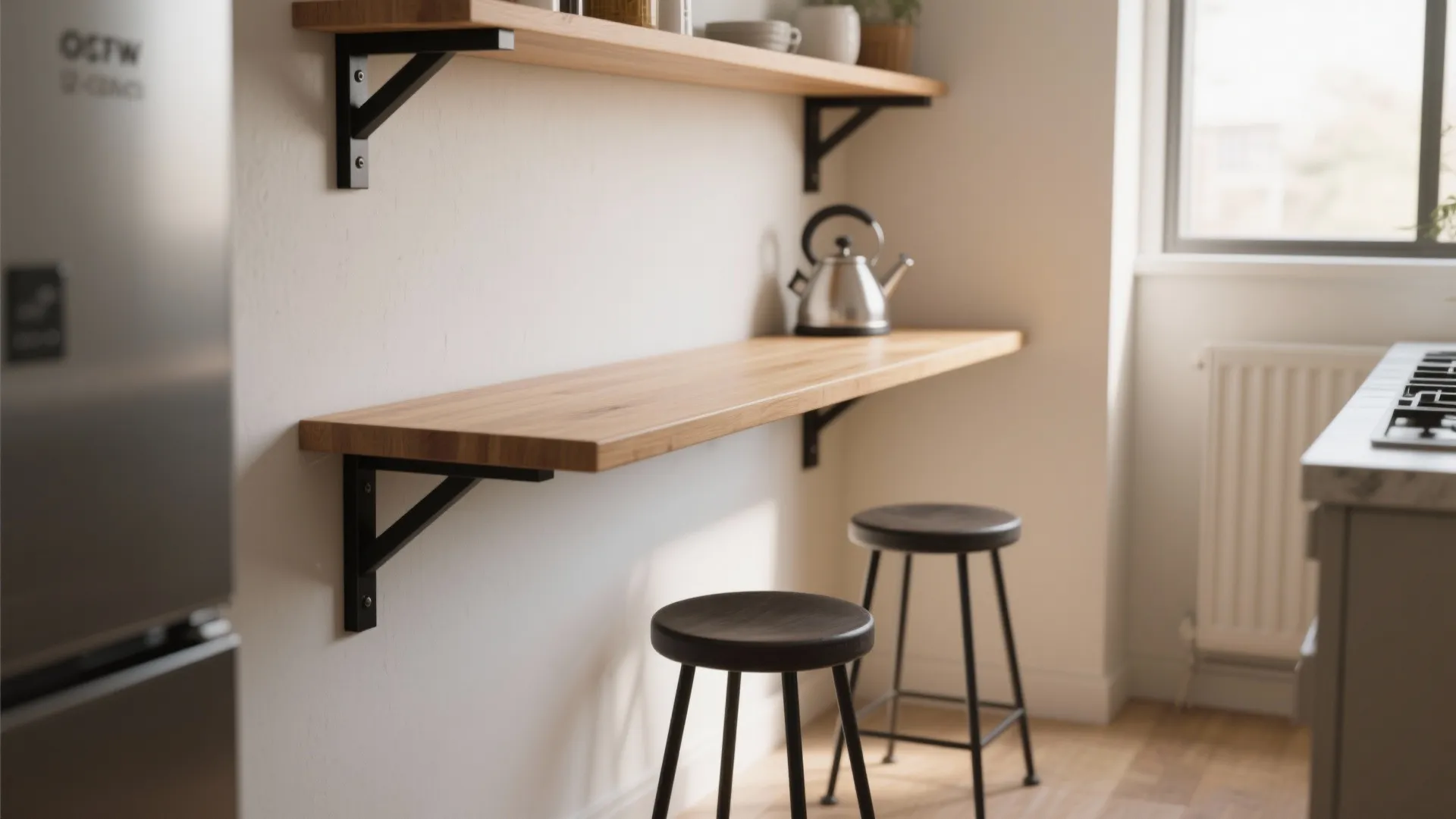 1. Slim Counter-Height Table Against a Wall