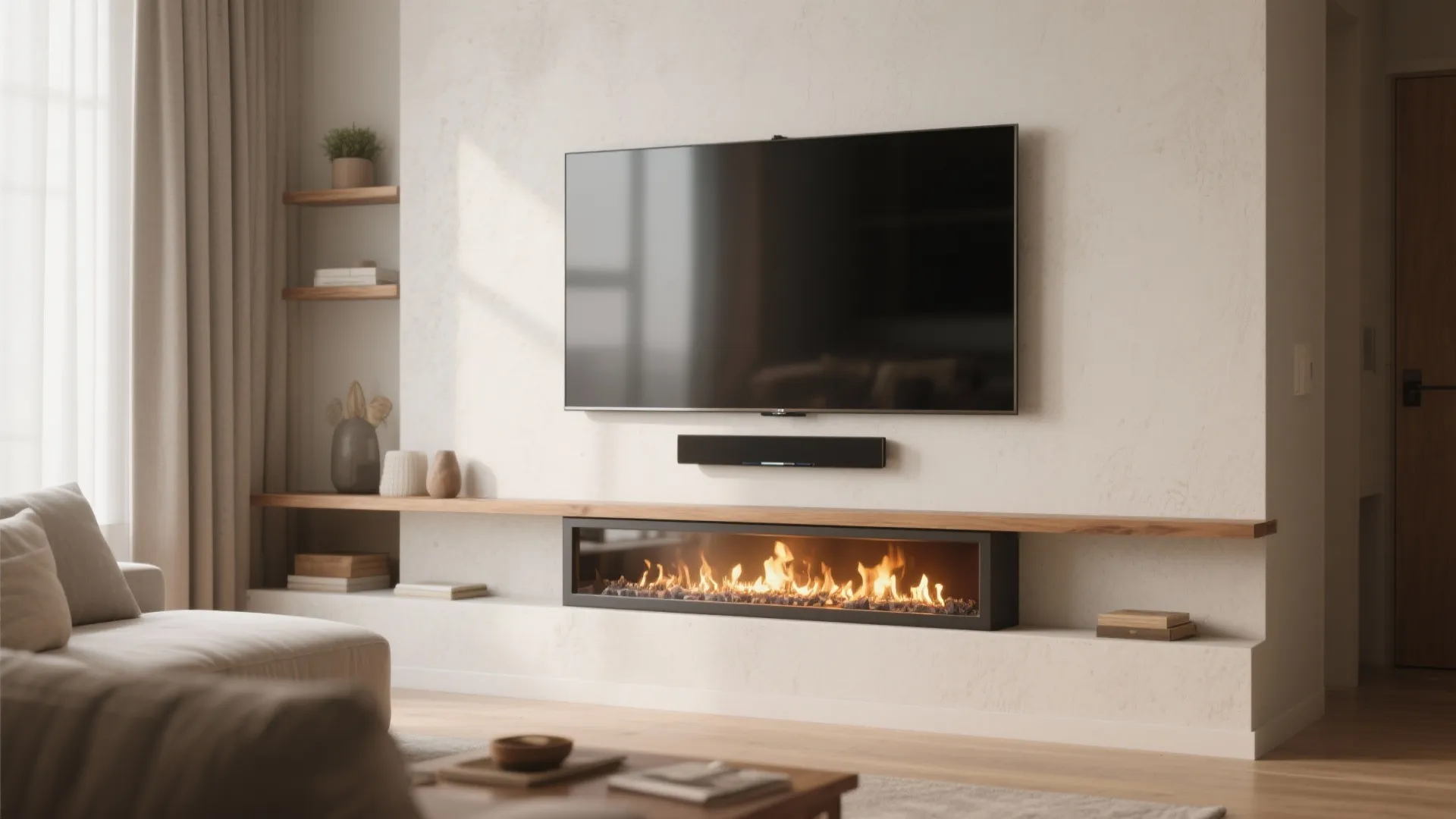 1. Slim wall-mounted electric fireplace