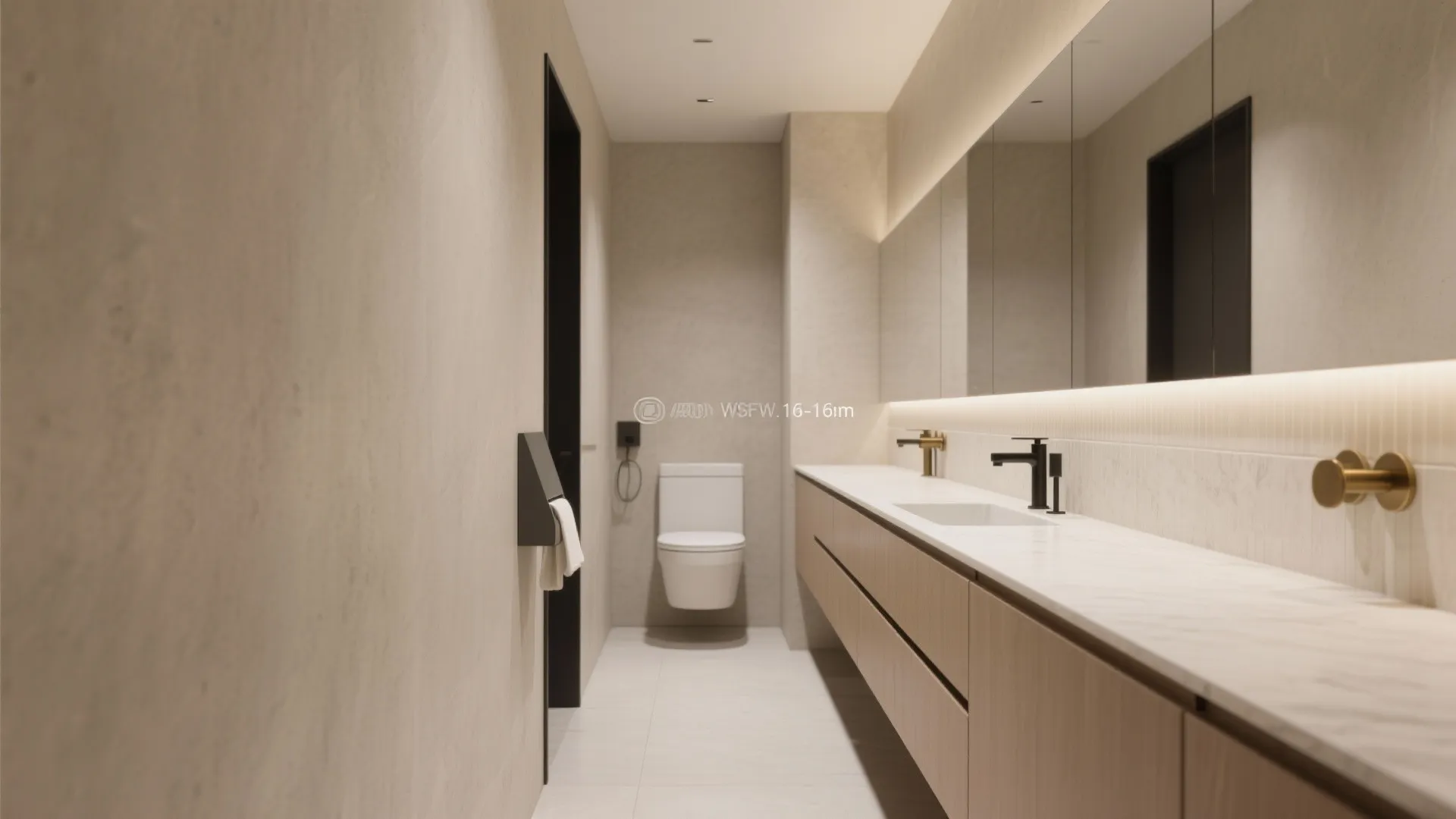 Wall-to-Wall, Slim-Depth Counters in Narrow Baths
