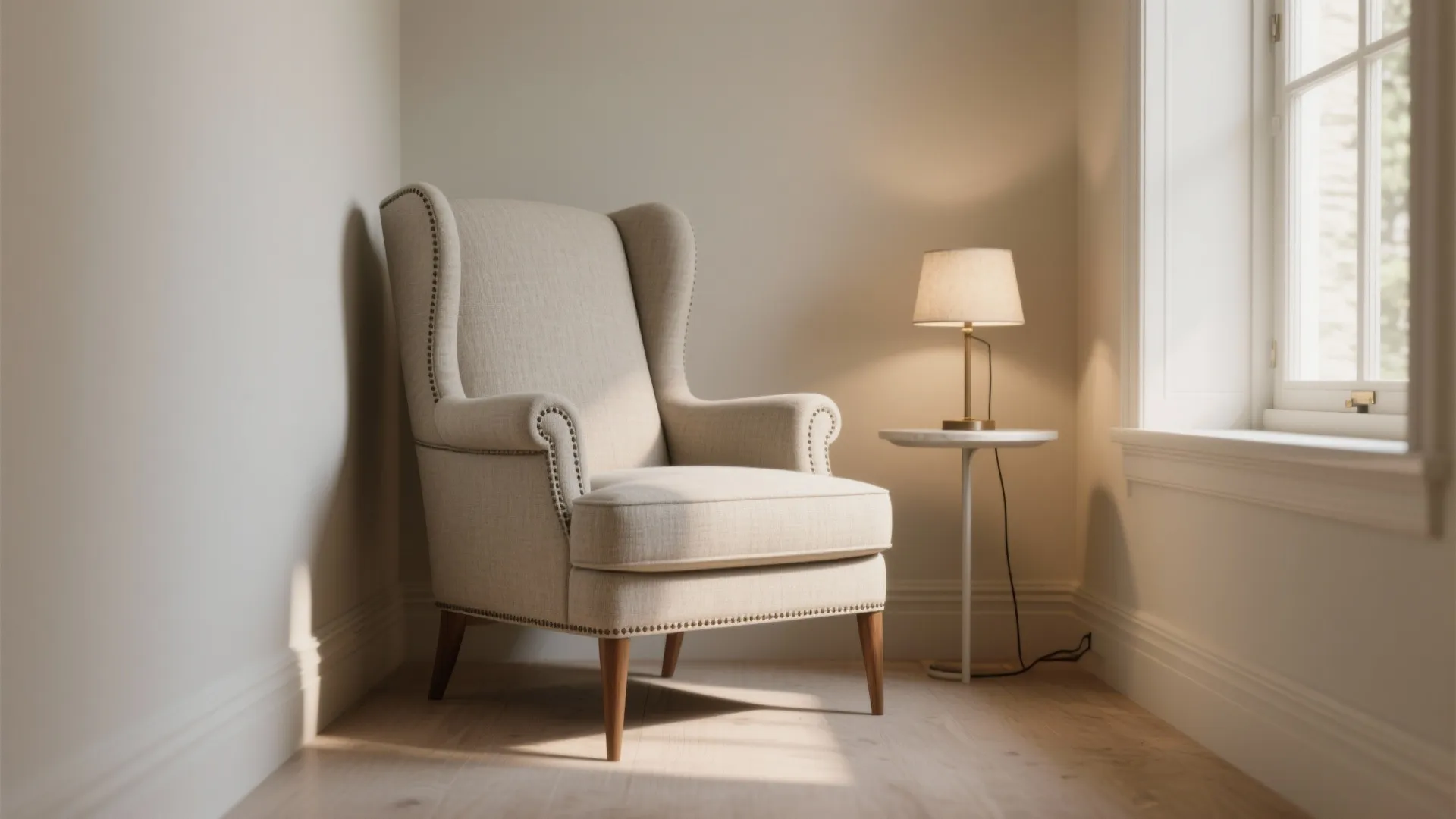 1. Slim-armed wingback — classic comfort with a narrow footprint