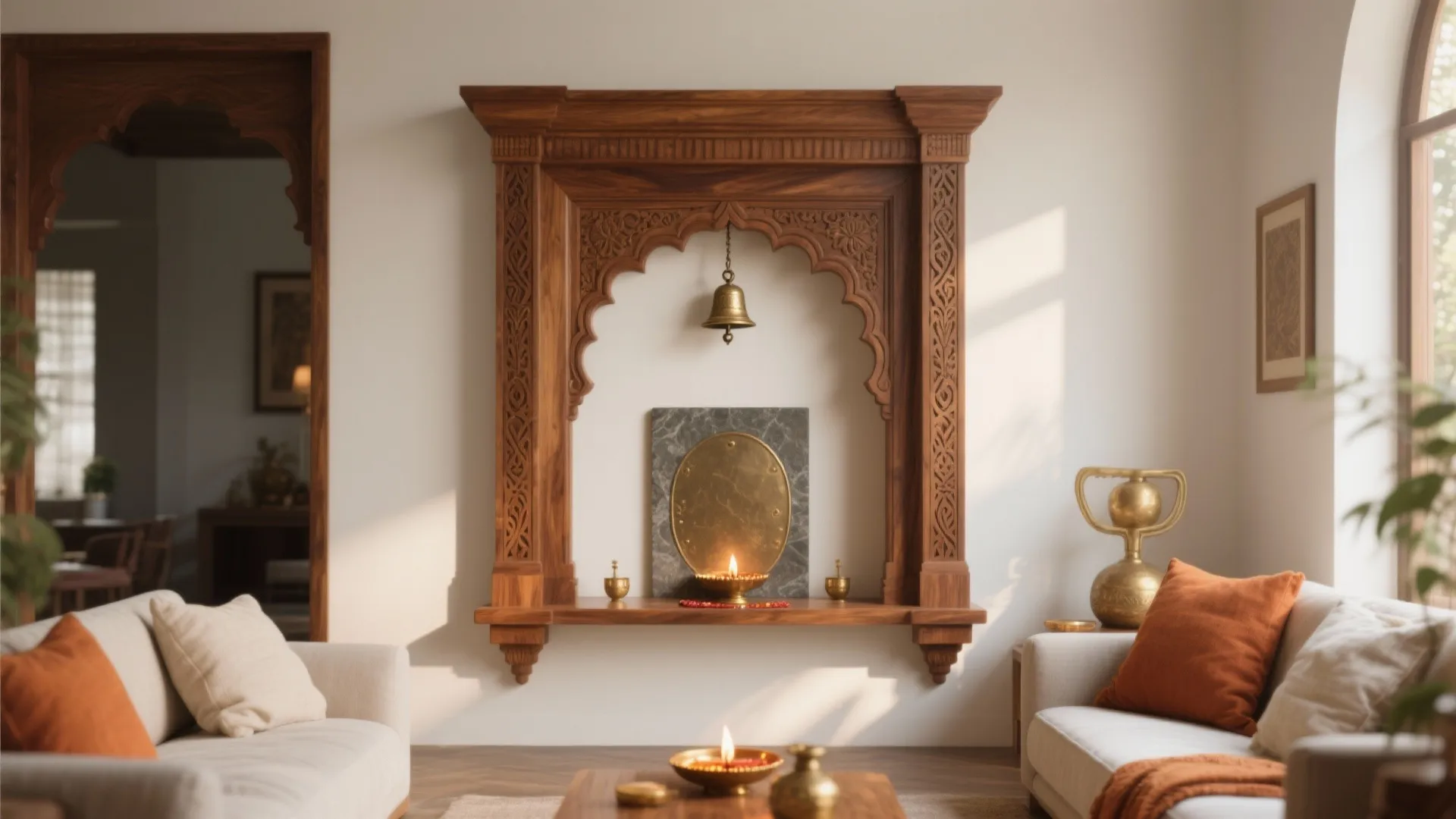 Slim carved wood frame with subtle temple cues