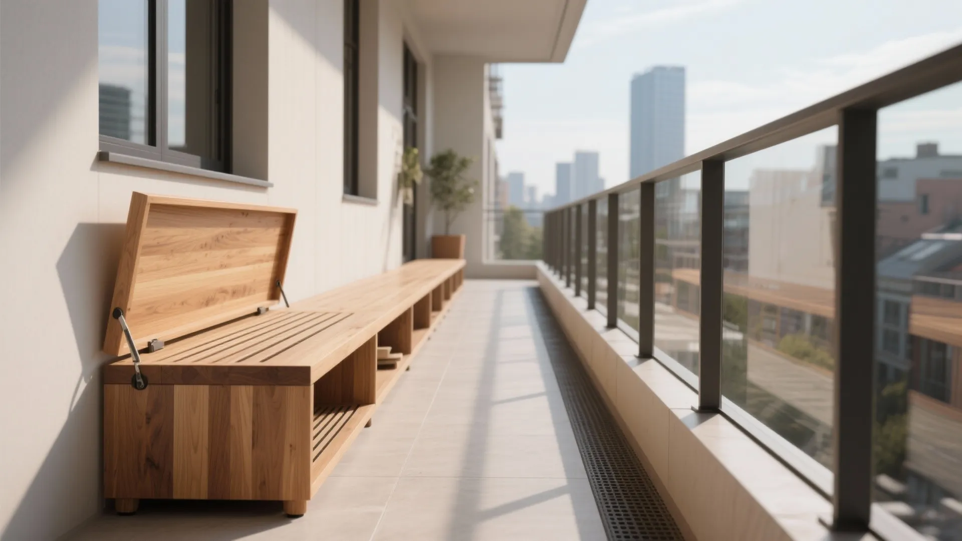 Slimline bench along the long edge