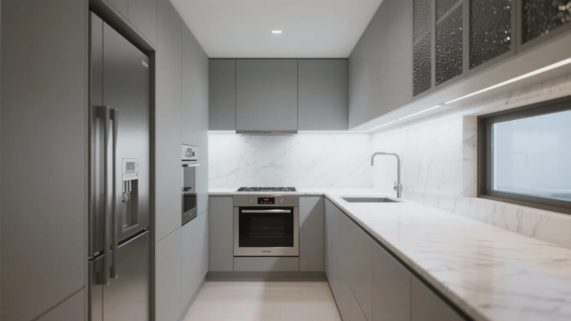 2. Slimline appliances and a single continuous counter