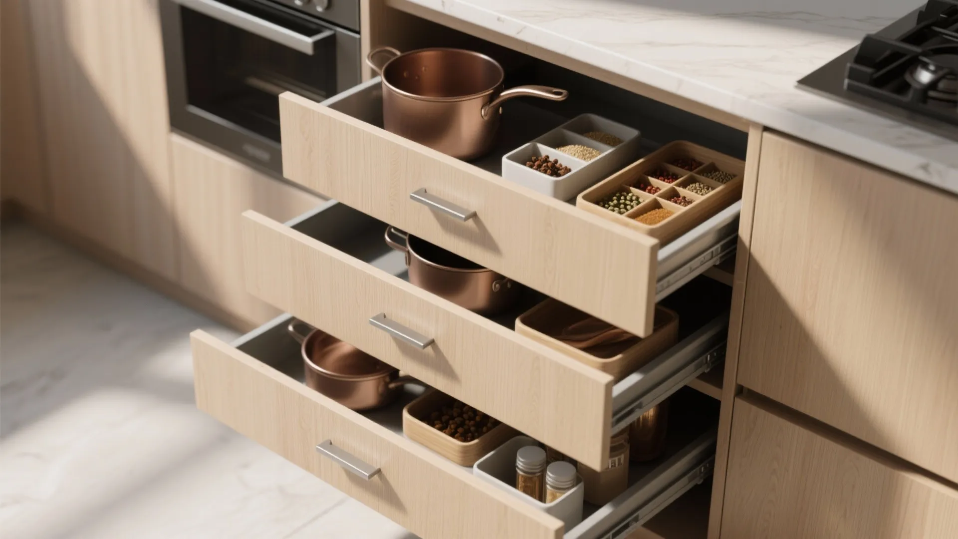 1. Slimline Cabinets with Deep Drawers