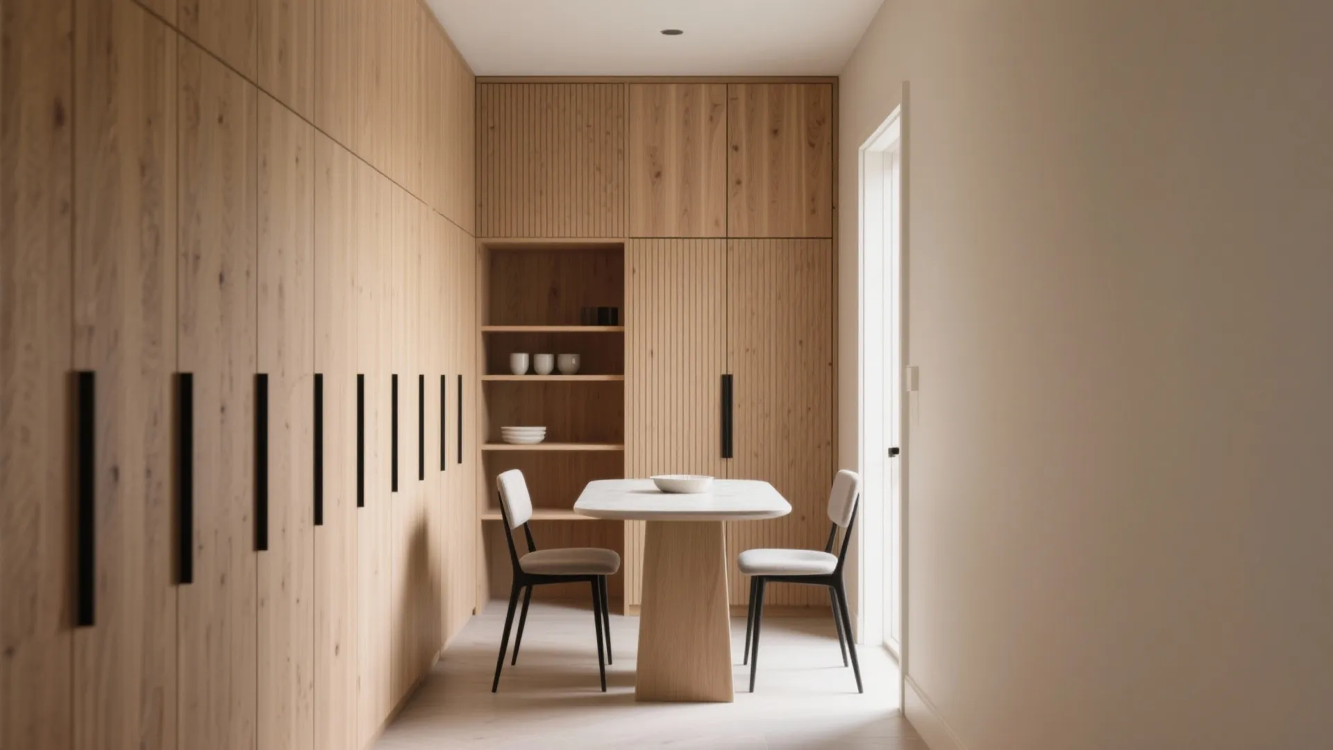 1) Slimline built-ins with fluted fronts