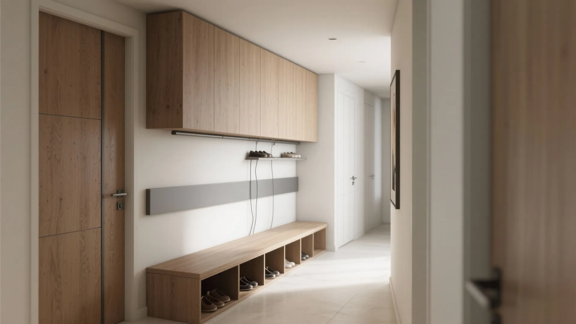 Slimline hall wall unit with hidden storage