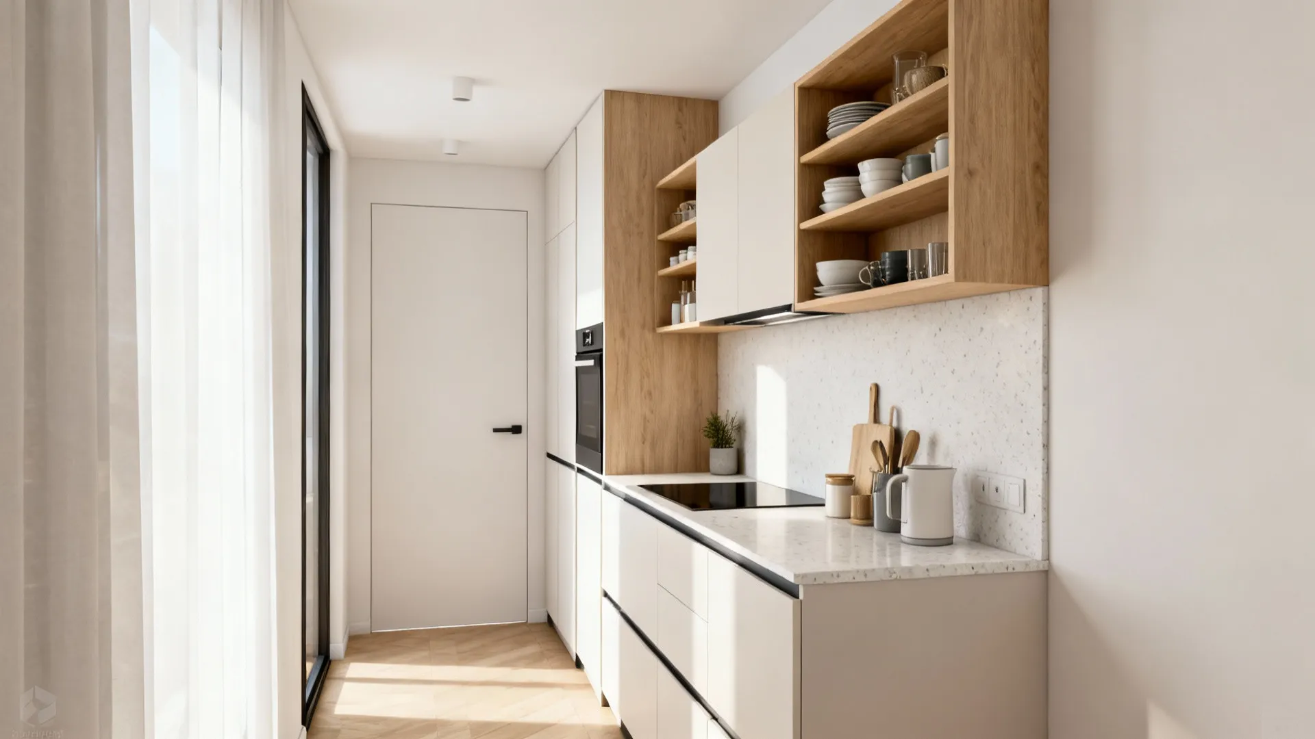 2. Slimline kitchen with open shelving