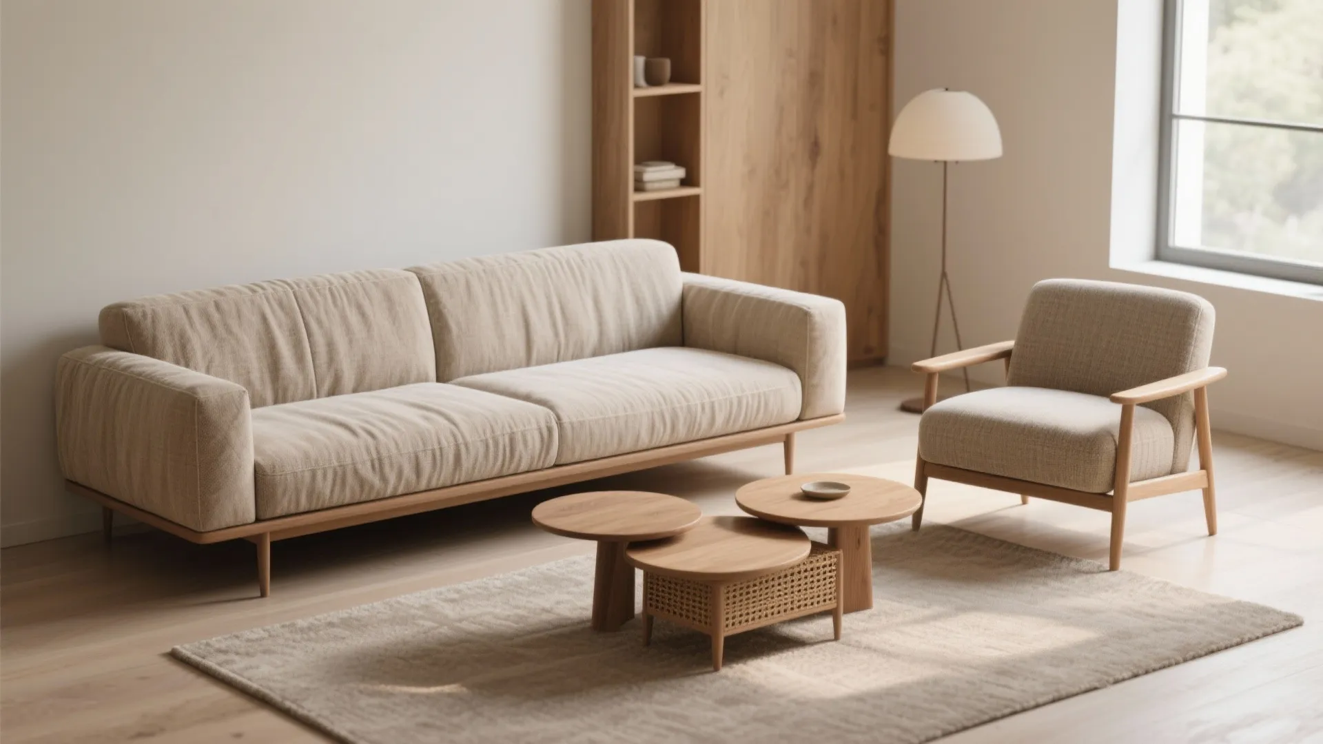 1. Slimline Sofa + Accent Chair + Nesting Coffee Table