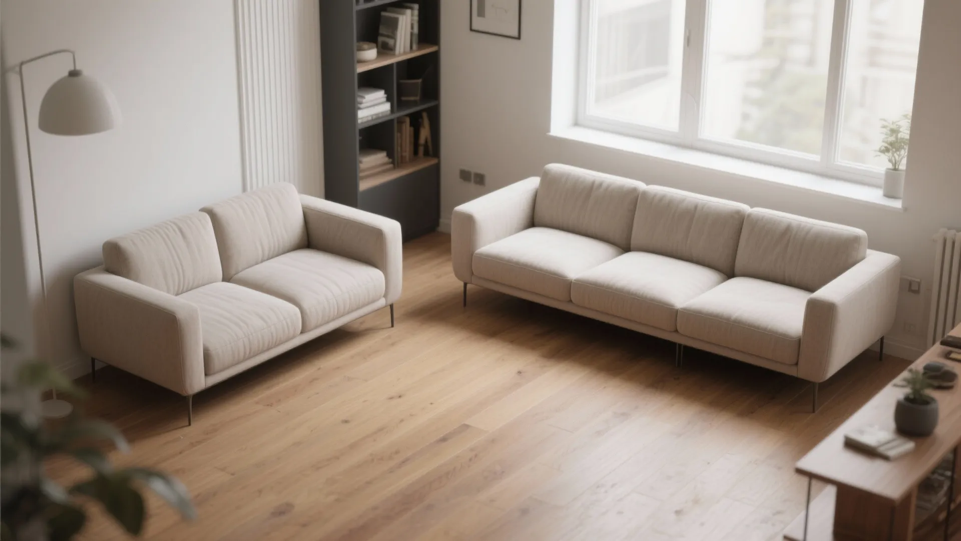 1. Pick slimline sofas and staggered lengths