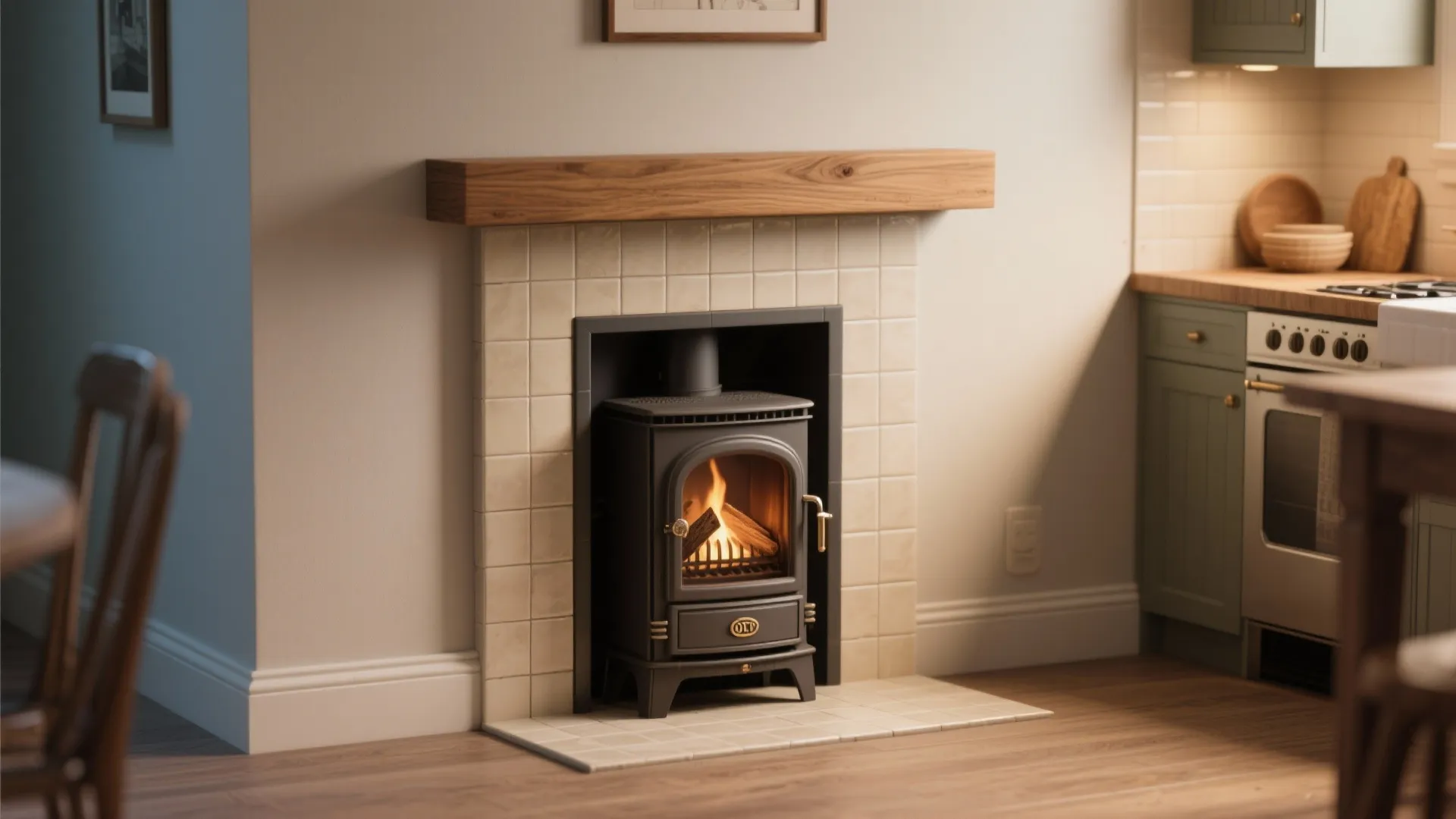 5. Slimline freestanding with tiled splash and mantel