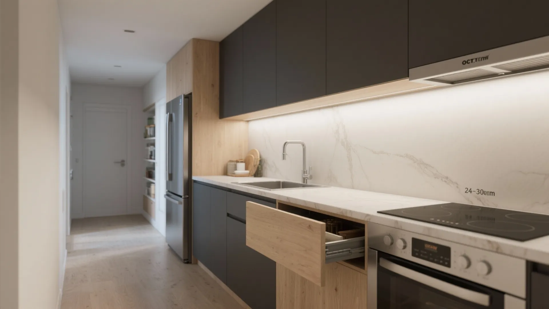 Slimline work triangle on a single wall