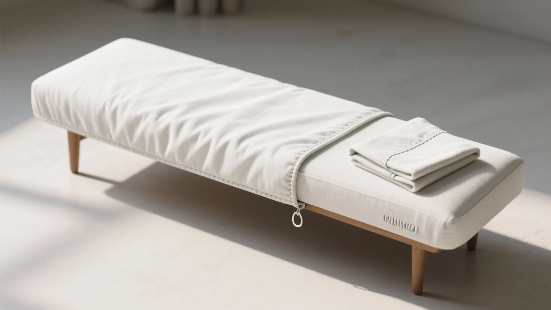 1. Slipcovered white bench for easy upkeep