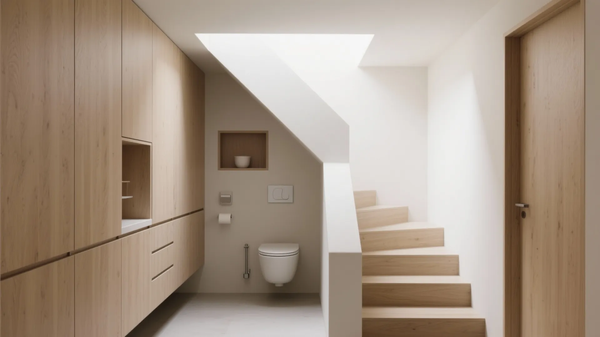 1) Minimalist storage that hugs the slope