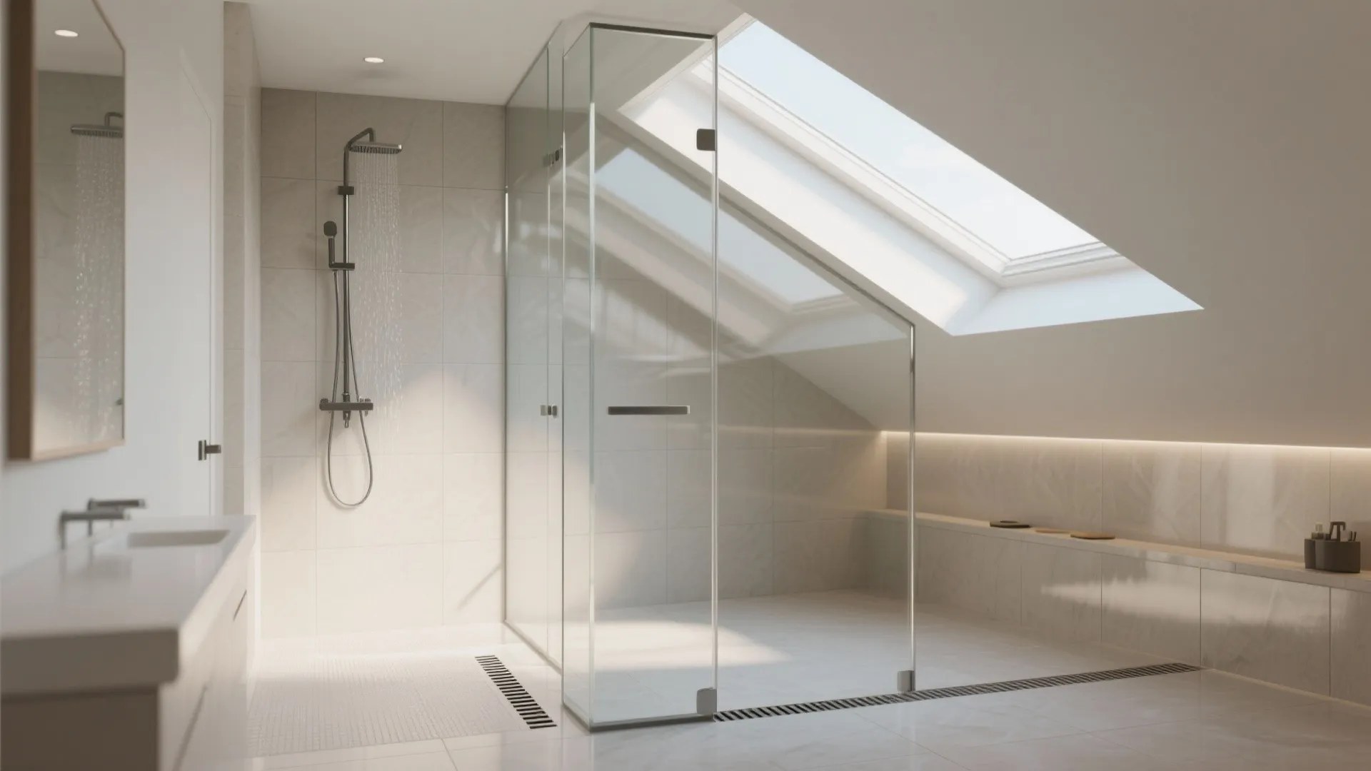 2. Sloped-shower with frameless glass