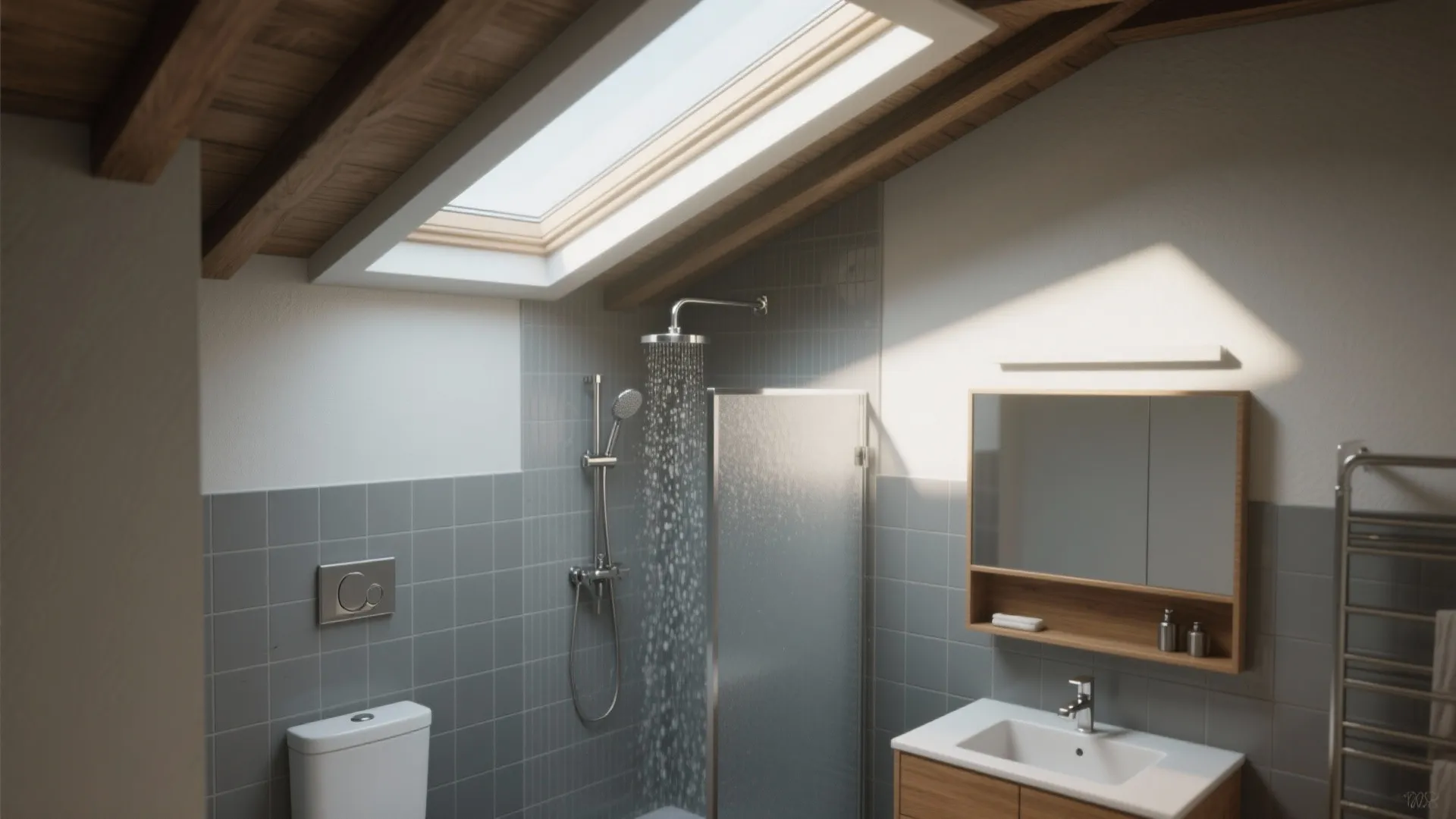1. Narrow slot skylight over the shower