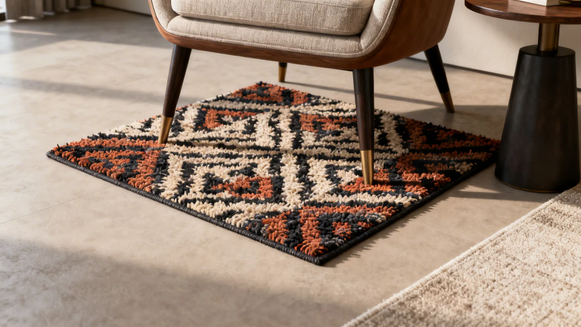 3. Floating Accent: Small Rug as a Pop of Texture