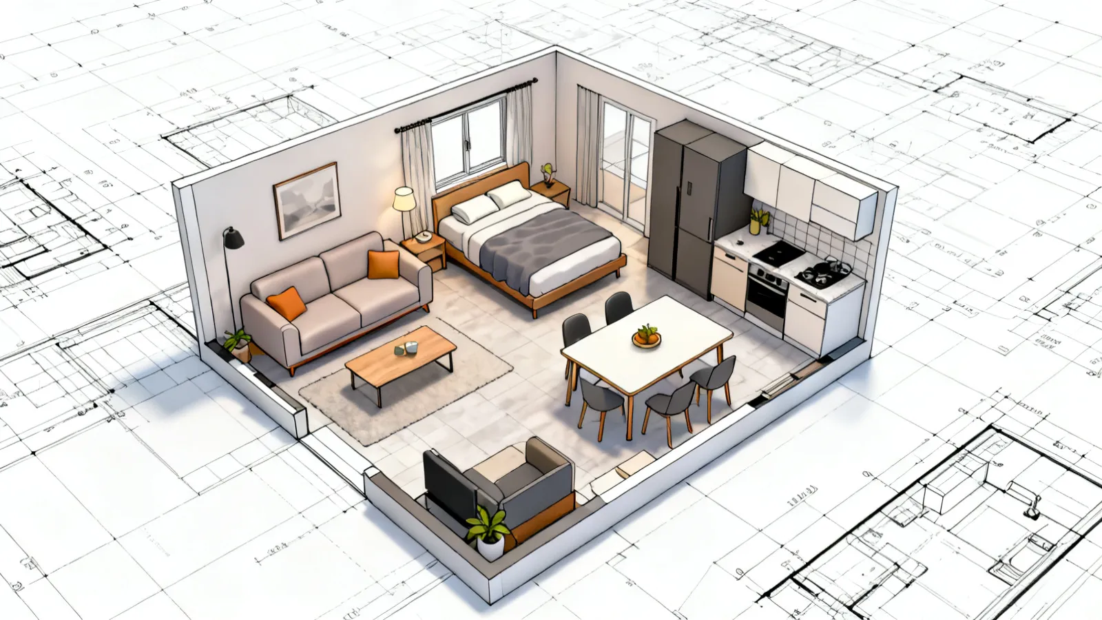 compact apartment floor plan with optimized furniture placement