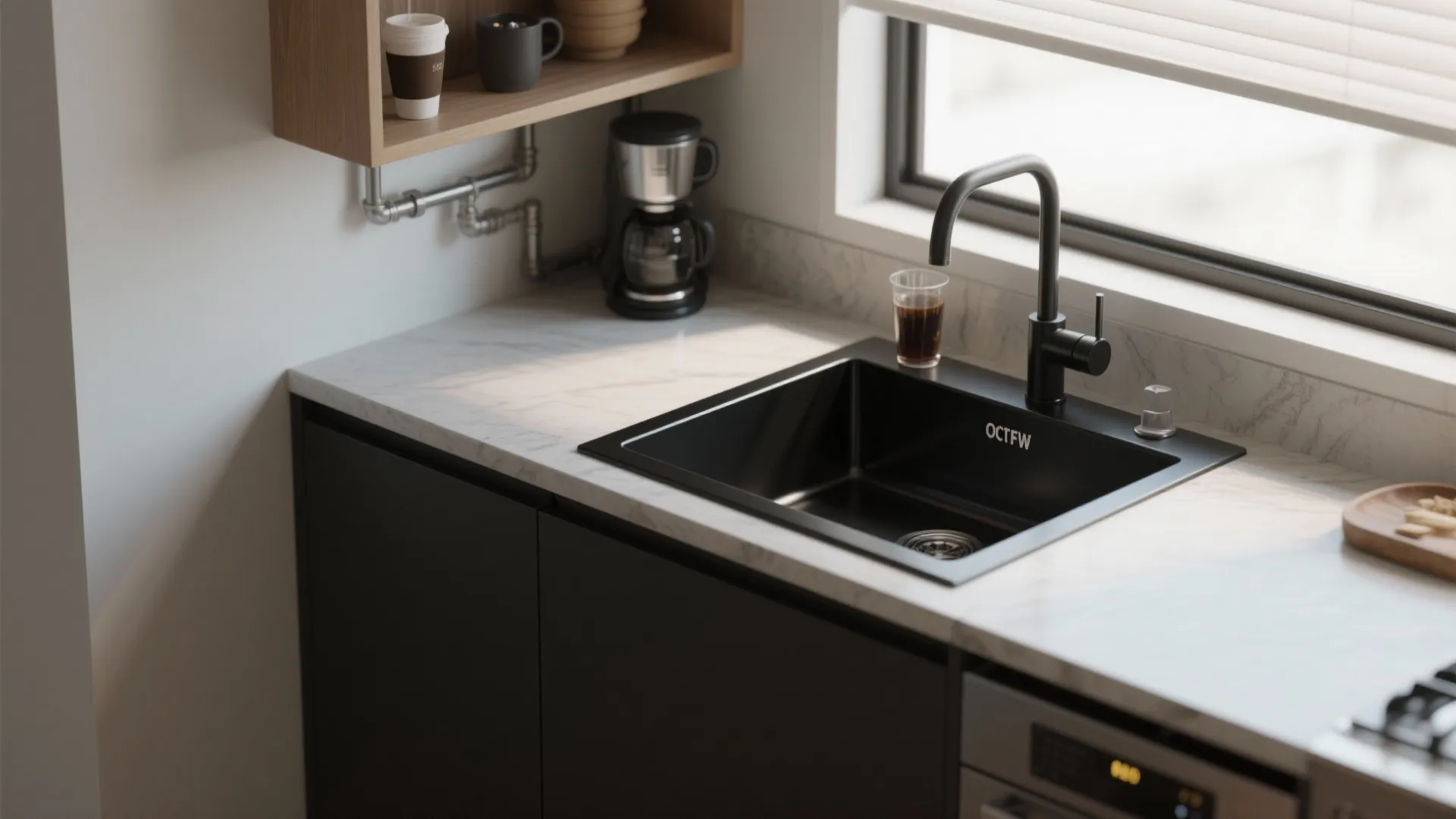 4. Small black bar sink for prep and beverage areas