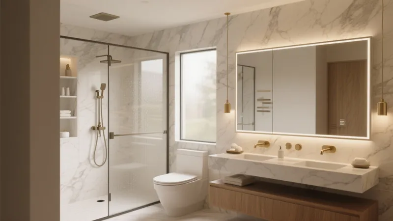 Luxurious Marble Bathroom Design with Gold Accents