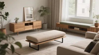 Scandinavian Living Room with Natural Wood and Green Accent