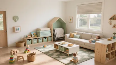 Calm and Playful Children’s Room with Natural Wood and Soft Greens
