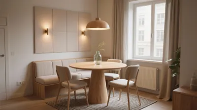 Warm Wood Dining Nook with Built-In Bench