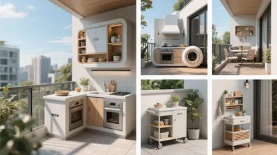 Outdoor Balcony Kitchen Design with Modern Storage