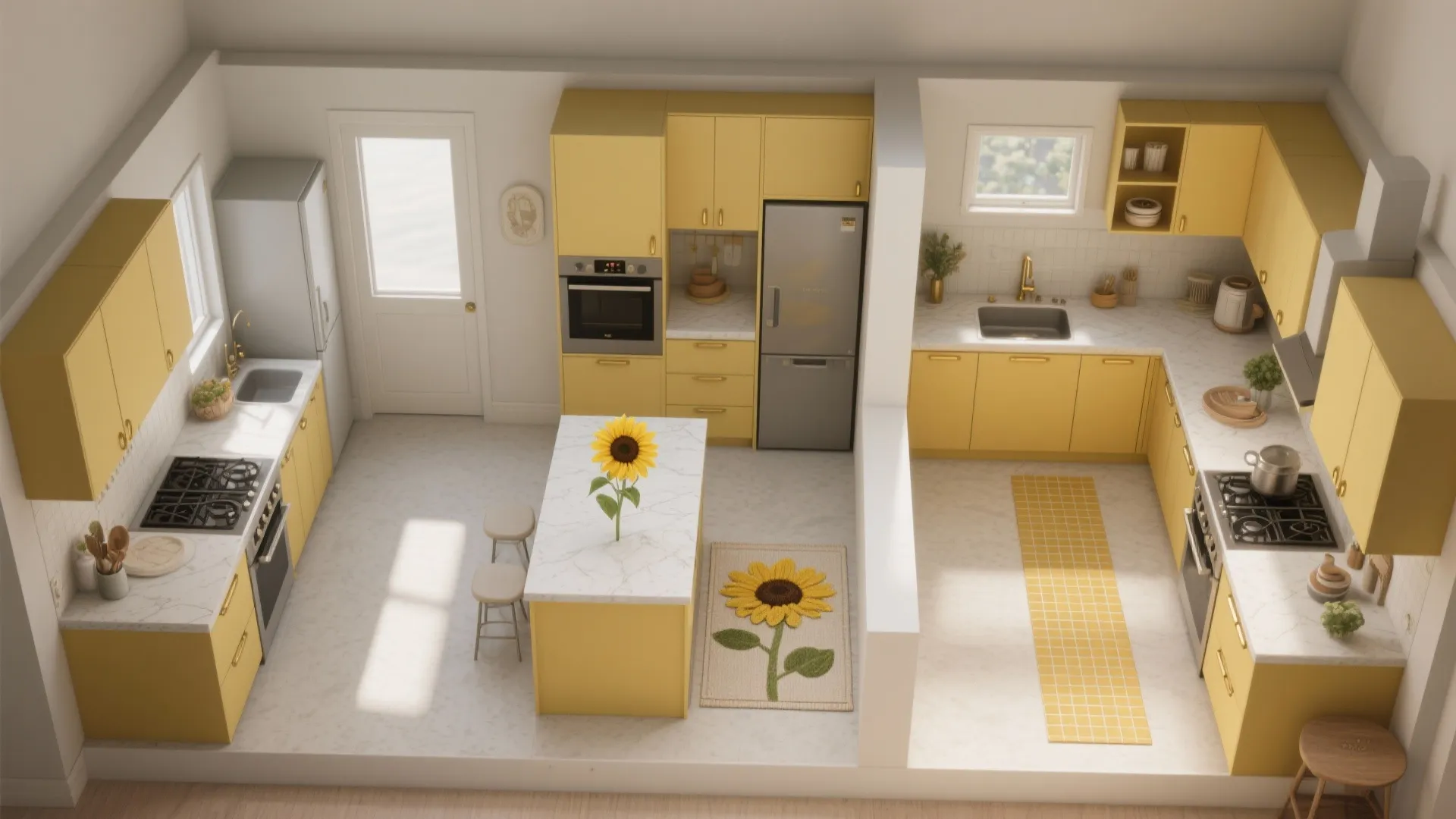 5. Sunflower-Inspired Small Kitchen Layouts