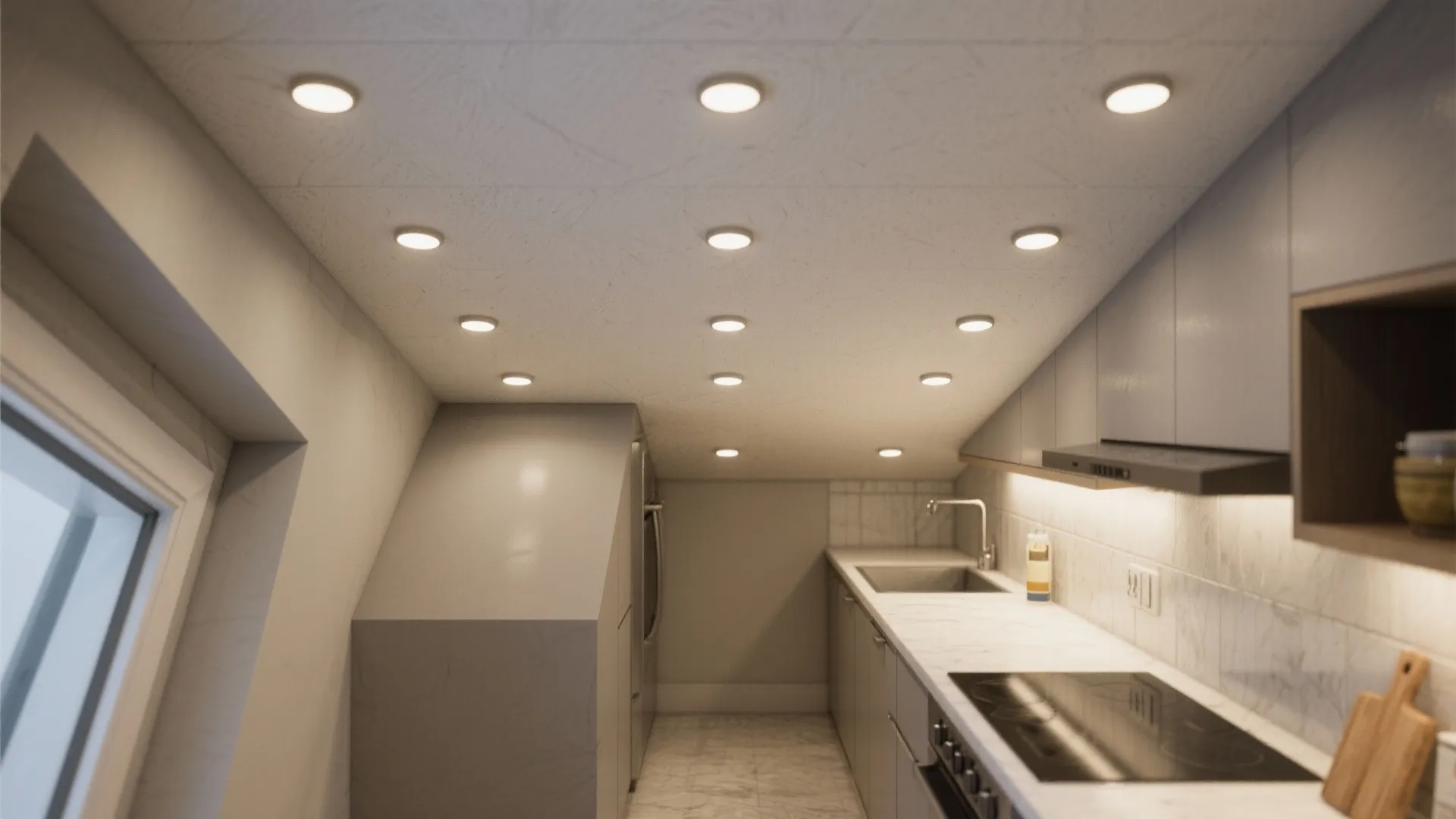 5. Small kitchen trick: staggered and scaled layout